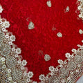 Designer Wine Red Net Saree Heavy Pearl Sequins Embroidery Border