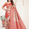 Red and Beige Banarasi Silk Saree with Rich Zari Woven Design