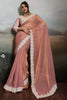 Peach Silk Saree with Designer White Lace Border Party Wear