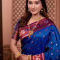 Royal Blue Paithani Silk Saree with Contrast Pink Zari Border