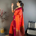 Orange and Magenta Banarasi Silk Saree with Rich Zari Weaving Saree