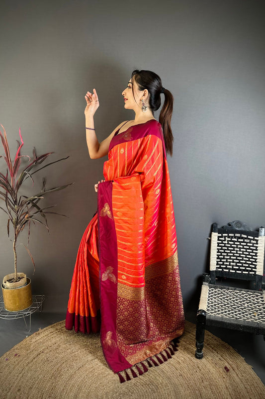 Orange and Magenta Banarasi Silk Saree with Rich Zari Weaving Saree