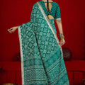 Teal Bandhej Print Designer Saree Matching Blouse Festive Wear