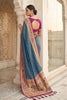 Royal Blue Paithani Silk Saree Traditional Zari Border Magenta Designer Blouse