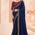 Navy Blue Silk Saree Designer Embroidered Border Party Wear Saree