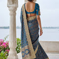 Navy Blue Banarasi Silk Saree Heavy Zari Embroidery Rich Designer Border