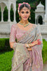 Premium Pink Grey Embroidered Silk Saree Festive Wear