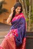 Royal Purple Silk Saree with Pink Contrast Border Floral Zari Work