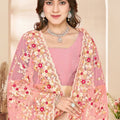 Designer Dusty Pink Net Floral Embroidered Saree Heavy Border Blouse