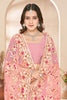 Designer Dusty Pink Net Floral Embroidered Saree Heavy Border Blouse