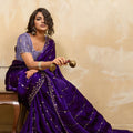 Royal Purple Silk Saree with Gold Zari Embroidery Designer Blouse