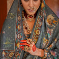 Grey Designer Silk Saree with Traditional Rajasthani Print Border
