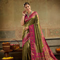 Regal Olive Green Tissue Paithani Silk Saree Zari Weaving Work for Women