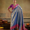 Royal Blue Tissue Paithani Silk Saree Zari Weaving for Women