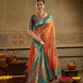 Vibrant Orange Tissue Paithani Silk Saree Zari Weaving Work for Women