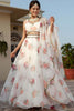 Exquisite White Floral Printed Organza Silk Designer Lehenga Choli with Dupatta