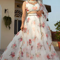 Exquisite White Floral Printed Organza Silk Designer Lehenga Choli with Dupatta