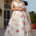 Exquisite White Floral Printed Organza Silk Designer Lehenga Choli with Dupatta