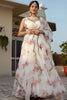 Exquisite White Floral Printed Organza Silk Designer Lehenga Choli with Dupatta