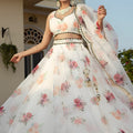 Exquisite White Floral Printed Organza Silk Designer Lehenga Choli with Dupatta