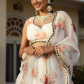 Exquisite White Floral Printed Organza Silk Designer Lehenga Choli with Dupatta