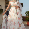 Exquisite White Floral Printed Organza Silk Designer Lehenga Choli with Dupatta 