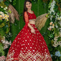 Elegant Red Embroidered Georgette Lehenga Choli with Cape Sleeves for Wedding