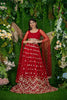 Elegant Red Embroidered Georgette Lehenga Choli with Cape Sleeves for Wedding