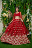 Elegant Red Embroidered Georgette Lehenga Choli with Cape Sleeves for Wedding