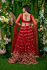 Elegant Red Embroidered Georgette Lehenga Choli with Cape Sleeves for Wedding
