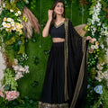 Stylish Black Embellished Georgette Lehenga Choli with Dupatta for Wedding