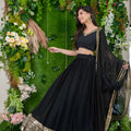 Stylish Black Embellished Georgette Lehenga Choli with Dupatta for Wedding