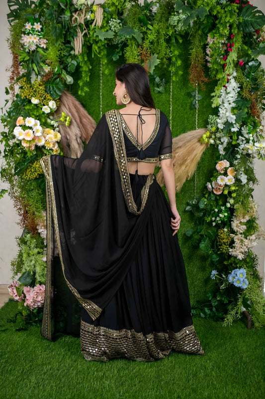 Stylish Black Embellished Georgette Lehenga Choli with Dupatta for Wedding