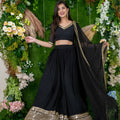 Stylish Black Embellished Georgette Lehenga Choli with Dupatta for Wedding