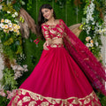 Superb Rani Pink Embroidered Georgette Lehenga Choli with Dupatta for Wedding