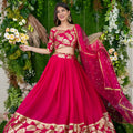 Superb Rani Pink Embroidered Georgette Lehenga Choli with Dupatta for Wedding