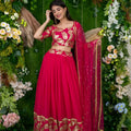 Superb Rani Pink Embroidered Georgette Lehenga Choli with Dupatta for Wedding