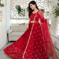 Graceful Red Embroidered Georgette Lehenga Choli with Dupatta for Wedding