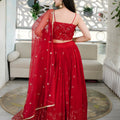 Graceful Red Embroidered Georgette Lehenga Choli with Dupatta for Wedding