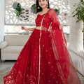 Graceful Red Embroidered Georgette Lehenga Choli with Dupatta for Wedding