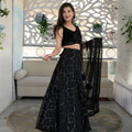 Trendy Black Embellished Velvet Lehenga Choli with Dupatta for Wedding