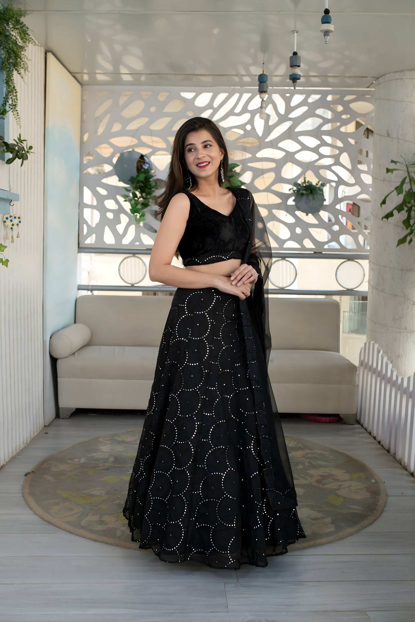 Trendy Black Embellished Velvet Lehenga Choli with Dupatta for Wedding