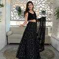 Trendy Black Embellished Velvet Lehenga Choli with Dupatta for Wedding