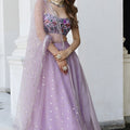 Elegant Lavender Organza Designer Lehenga Choli with Embroidered Work and Dupatta