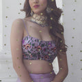 Elegant Lavender Organza Designer Lehenga Choli with Embroidered Work and Dupatta