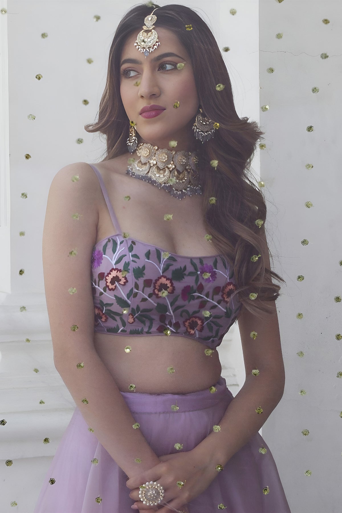 Elegant Lavender Organza Designer Lehenga Choli with Embroidered Work and Dupatta