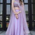 Elegant Lavender Organza Designer Lehenga Choli with Embroidered Work and Dupatta
