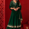 Elegant Dark Green Georgette Embroidered Wedding Lehenga Choli with Dupatta
