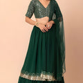 Elegant Dark Green Georgette Embroidered Wedding Lehenga Choli with Dupatta