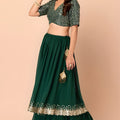Elegant Dark Green Georgette Embroidered Wedding Lehenga Choli with Dupatta